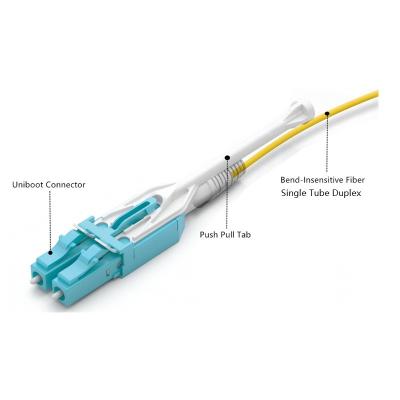 China High Density HD LC Uniboot Patch Cord Cable With Pull Tab Easy Install SM OM3 OM4 LC Uniboot for sale