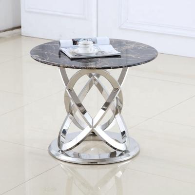 China Home table sidetable/stainless brass color sidetable/marble veneer sofa sidetable/stainless brass color top table/luxury modern sofa round living room furniture side corner coffee table for sale