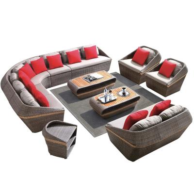 China Modern Modern Garden L Shape Outdoor Rattan Sofa Set Woven Outdoor Furniture Seat Table 1+2+side for sale