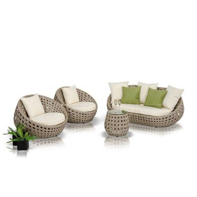 China Modern Modern Garden L Shape Woven Fabric 1+2+3 Outdoor Cushion Set Glass Top Side Table Rattan Chair Furniture Seat for sale