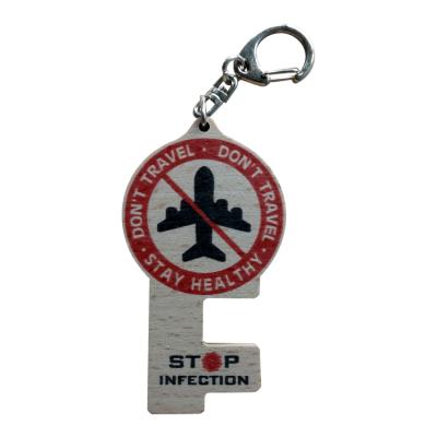 China Eco-friendly Wooden Key Ring Custom Key Holder Phone Holder Do Not Travel For Decoration Stop Warning Infection for sale