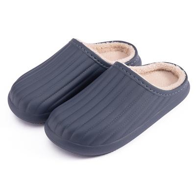 China Fashion Trend Slippers Stipe EVA Waterproof Short Plush Cotton Slippers Bedroom Fur Indoor Non-slip Home Sandals for sale