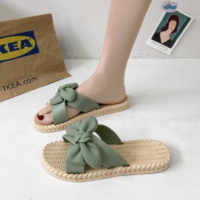 China Fashion Trend Breathable Slippers Women Casual PVC Slippers Ease Bowknot Flat Women Rattern Shoes for sale