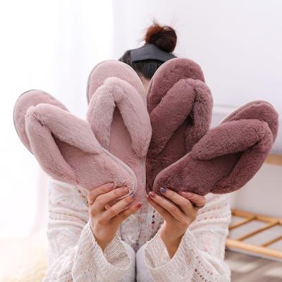 China Fashion Trend FZNYL Winter Warm Women Home Shoes Plush Slippers, Ladies Ease Indoor Soft Faux Fur Furry Bedroom Flip Flops Sandal for sale