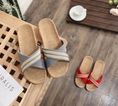 China Fashion Trend Classic Amazon Indoor Sandals For Women, Comfortable Breathable Canvas Slippers Hemp Design Summer Cross Elegant Home Slippers for sale