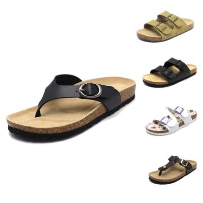 China Wholesale 2019 New Designs Anti-Smell Slide Cork Custom Black Casual Slipper Unique Genuine PU Leather Sandals For Men for sale