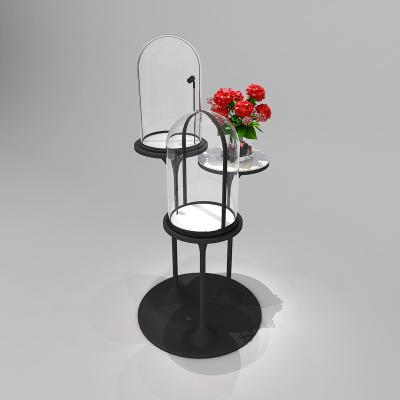 China Fashion Circular Arc Necklaces Accessories Display Mall Jewelry Vertical Rack Counter Show Case Body Jewelry Display Glass Table for sale