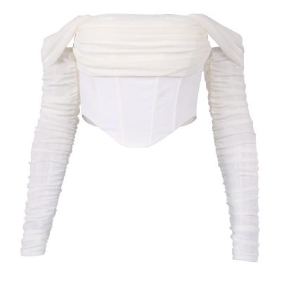 China 2021 Cheap Solid Color Anti-wrinkle Corset Crop Top Long Sleeve Long Sleeve Women for sale