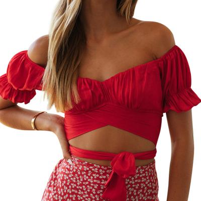 China 2022 Breathable New Style Lantern Sleeves Women's Sexy Backless Crop Top Summer White Red Tank Crop Tops for sale