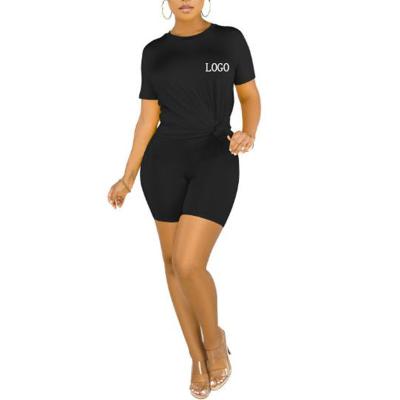 China Customized QUICK DRY Logo Sleeves Women Clothing Over Size Solid Short Shorts Set 2 Piece Women Casual Outfit for sale