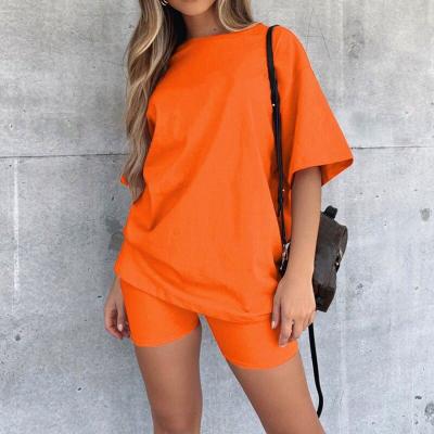 China Dropshipping QUICK DRY Summer Simple O-Neck Women Shirt Shorts Set Jogger 2021 Casual 2 Pieces Set Women for sale