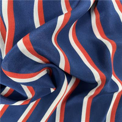 China Organic Stripe Design Digital Printing China Silk Scarf CDC Fabrics Silk Crepe For Sale Wholesale Satin Dress Silk Fabric Printing for sale