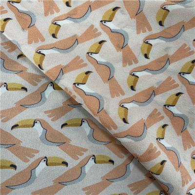 China Organic Birds Design Digital Printing China Silk Scarf CDC Fabrics Silk Crepe For Sale Satin Dress Silk Fabric Wholesale Printing for sale