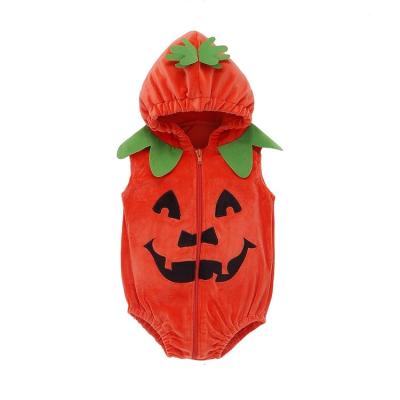 China 65% Cotton Summer Toddler Boys Girls Clothes Halloween Newborn Infant Hooded Jumpsuit Baby Pumpkin Sleeveless for sale