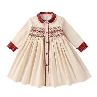 China Anti-Wrinkle Plaid Girl Princess Dress High-End Children Spanish Handmade Retro Smocked Dress for sale