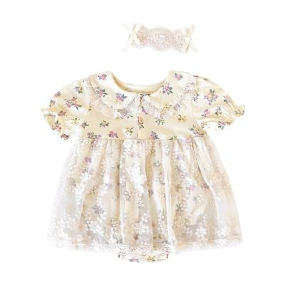 China Wholesale Summer Short Infant Dresses Wholesale Short Infant Dresses Wholesale Baby Girls Lace Jumpsuit Baby Girls Clothing Boutique Baby Sleeve Sportswear Fairy Fairy Romper Beige Dress for sale