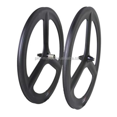 China Road Bikes Tri Spoke Width 23mm Depth 66mm 700c Anvil Toray Carbon Mounted Bike Rims Wheels for sale