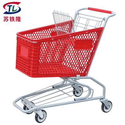 China Hot Selling Plastic Wheel Supermarket Unfolding Trolley Plastic Shopping Trolley for sale