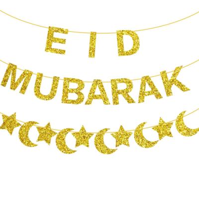 China Eid Mubarak New Eid Mubarak Eid Mubarak La Huala Flag Golden Muslim Onion Pink Star Moon Letter Banner Decorations K08 for sale