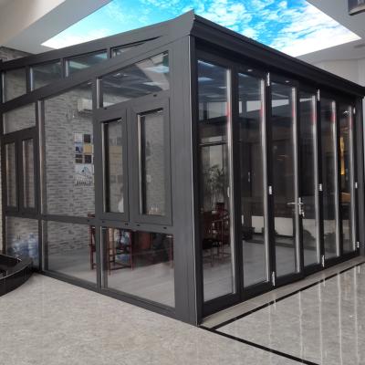 China Modern Design Aluminum Prefab Outdoor Sun House Glass Sunroom With Roof Glass For Sale Garden Glass House for sale