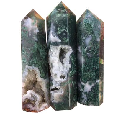 China Point Curable Moss Crystal Hexagonal Pillar Crystal Wand Aquatic Agate Geode from China natural crystal for sale