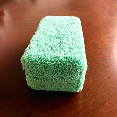 China Rectangle Green Color Car Detailing Microfiber Ceramic Coating Sponge Applicator Shoe Polish Pad for sale