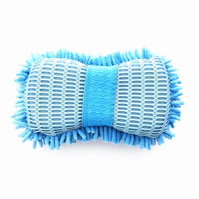 China Blue Chenille Mesh Sponge Car Wash Pad Large Size Soft High Quality Microfiber with Elastic Band for Cleaning Car Household Detailing for sale