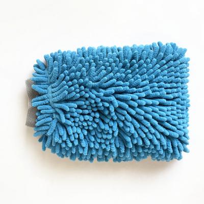 China Efficient Blue Color Double Side Microfiber Chenille Wash Mitt Car Wash Supply for sale