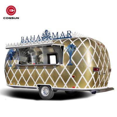 China Custom Multi Functional Vegetable Processing Plant Black Food Car Cafe Food Truck With Cooking To Equip Pizza Burger Airstream Camping Camper Food Trailer for sale