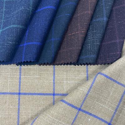 China Anti-Static Hot Selling 70 Woven Polyester 30 Viscose Checked Fabric Blazer Tweed Check Suit Blue Brush For Check for sale