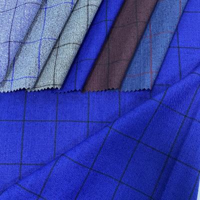 China Elastic Fabric Men's Anti-Static Ready Viscose Polyester Italian Fabric Check Order Ship Tweed Suit Royal Blue School Uniform Fabric for sale