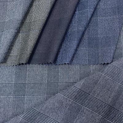 China Anti-Static Ready Ship Goods Woven Polyester Spandex Viscous Yarn Dyed Check Fabric Indonesia Polyester Viscous TR Suiting Fabric for sale