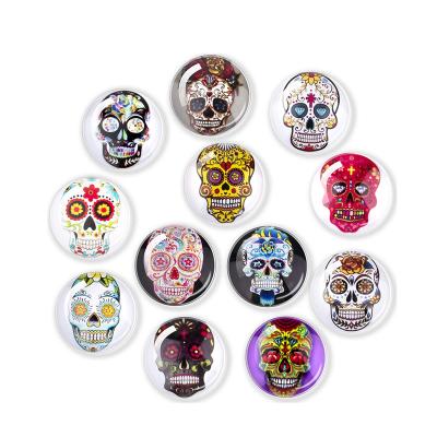 China Halloween Eco Friendly Custom Skull Glass Fridge Magnets 12 Packs Round Decorative Fridge Magnets for sale