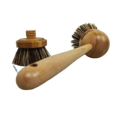 China Sustainable New Launch Detachable Bamboo Dish Brush Kitchen Dish Scrub With Replacement Head for sale