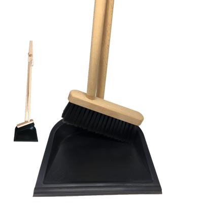 China Durable long straight wooden handle broom and metal dustpan set for sale