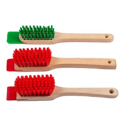 China Factory Direct Sustainable Plastic Filaments Beach Wood Handle Scrub Brush With PP Scraper In Cleaning Tools for sale