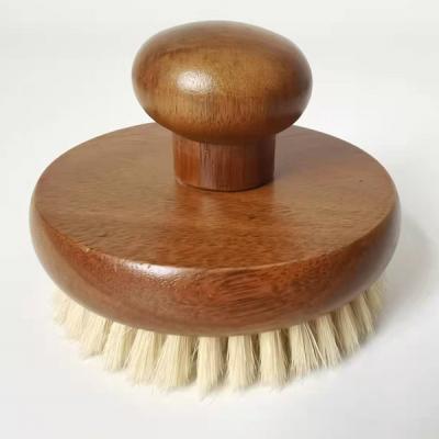 China EXFOLIATE Custom Round Acacia Wooden Bath Brush Pig Hair Bath Body Brush for sale