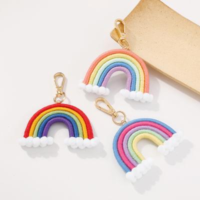 China Eco-friendly Weaving Rainbow Keychains for Handmade Charm Car Key Bag Macrame Keychain Women Hanging Holder Jewelry Gifts for sale