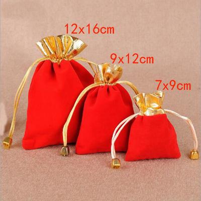 China Recyclable Promotional Pink Velvet Jewelry Drawstring Bag Packaging Bag for sale