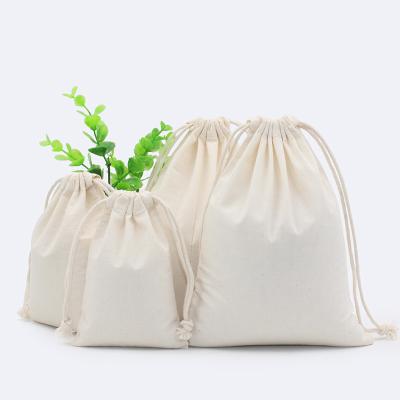 China ANTISTATIC Natural Pure White Logo Printed Cotton 130g Eco Drawstring Pouch Packaging Gift Bag Jewelry Bag for sale