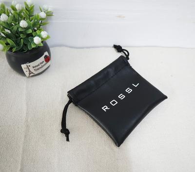 China ANTISTATIC Custom Printed White Logo PU Wristband Small Leather Drawstring Pockets Bag for sale