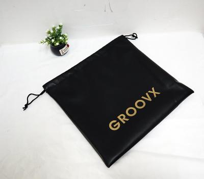 China Custom Gold Logo Waterproof PU Drawstring Black Leather Gift Bag Recyclable for sale