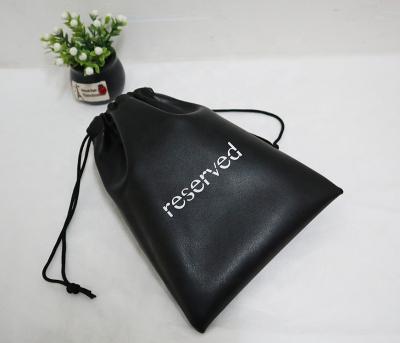 China Recyclable Wholesale Black PU Jewelry Drawstring Pouch Leather Bag for sale