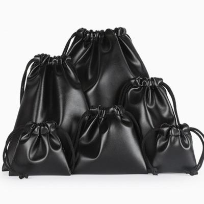 China ANTISTATIC Jewelery Drawstring Bag Black Small PU Leather Pouch for sale