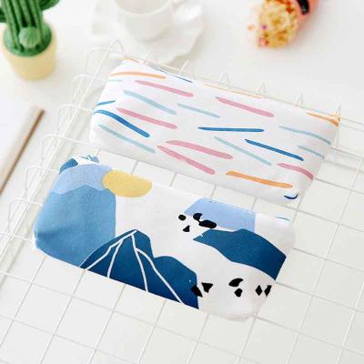 China Recyclable Custom Canvas Pencil Case Stationery Case Cosmetic Makeup Bag Zipper Pouch for sale