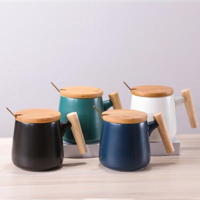 China Mikenda 350ml Handle Mug Coffee Milk Cup Viable Creative Wooden Office Business Advertising Ceramic Mug for sale