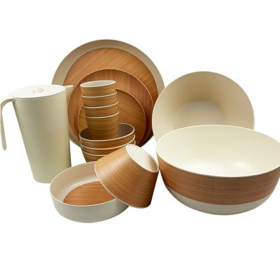 China Disposable Coffee Cup Bowl Dish Mix Sizes Solid Bamboo Fiber Color Printing Set Set for sale