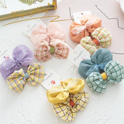 China Tracy decoration and Herry fashion design 2 PCS simple plaid bow knot hair scrunchies set candy color girls ponytail hair tie elastic hair for sale