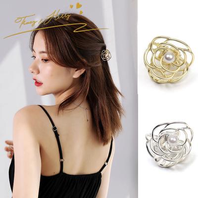 China Tracy decoration and hook Rose Flower Metal Pearl Bead Camellia Mini Cute Hair Clip Herry's fashion wholesale new vintage jaw claws small for sale