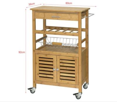 China WOODEN Bamboo Kitchen Serving Trolley Cart, Storage Shelf Cabinet with Four Wheels, Kitchen Cart for sale